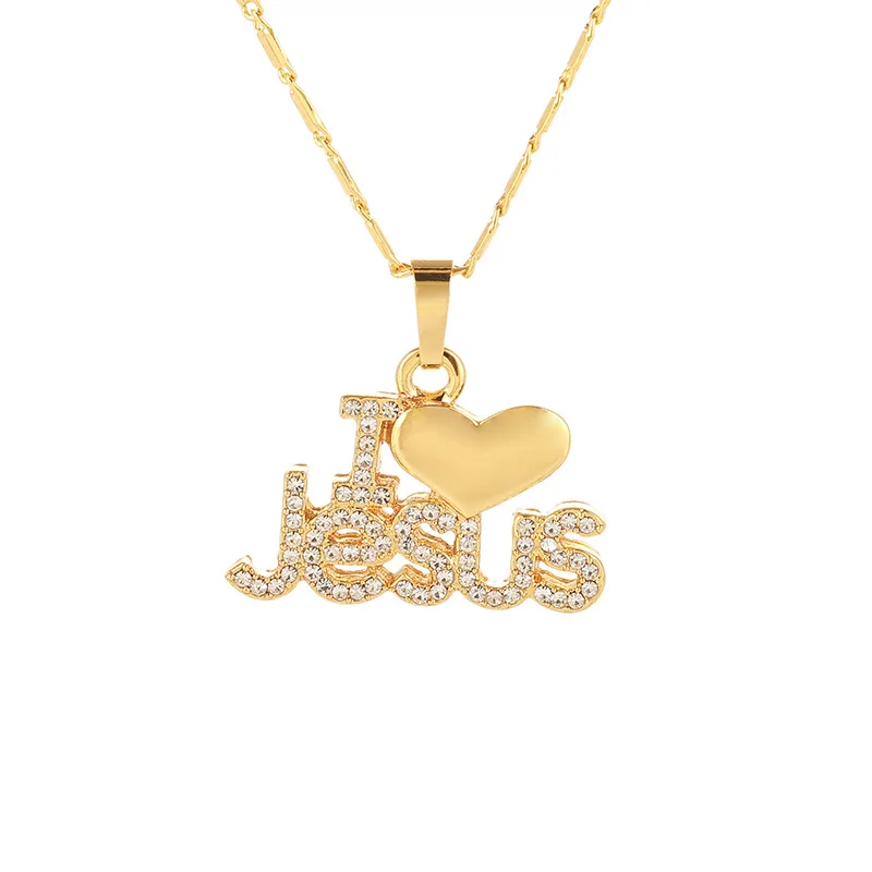 

Non fading women religious jewelry gold plated love you Jesus pendant christian necklace, Gold, steel, rose gold
