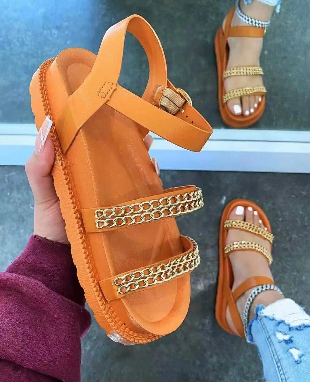 

Trending Flat Sandals For Women And Ladies Summer New 2021 Sandal, As the picture shown or you could customize the color you want