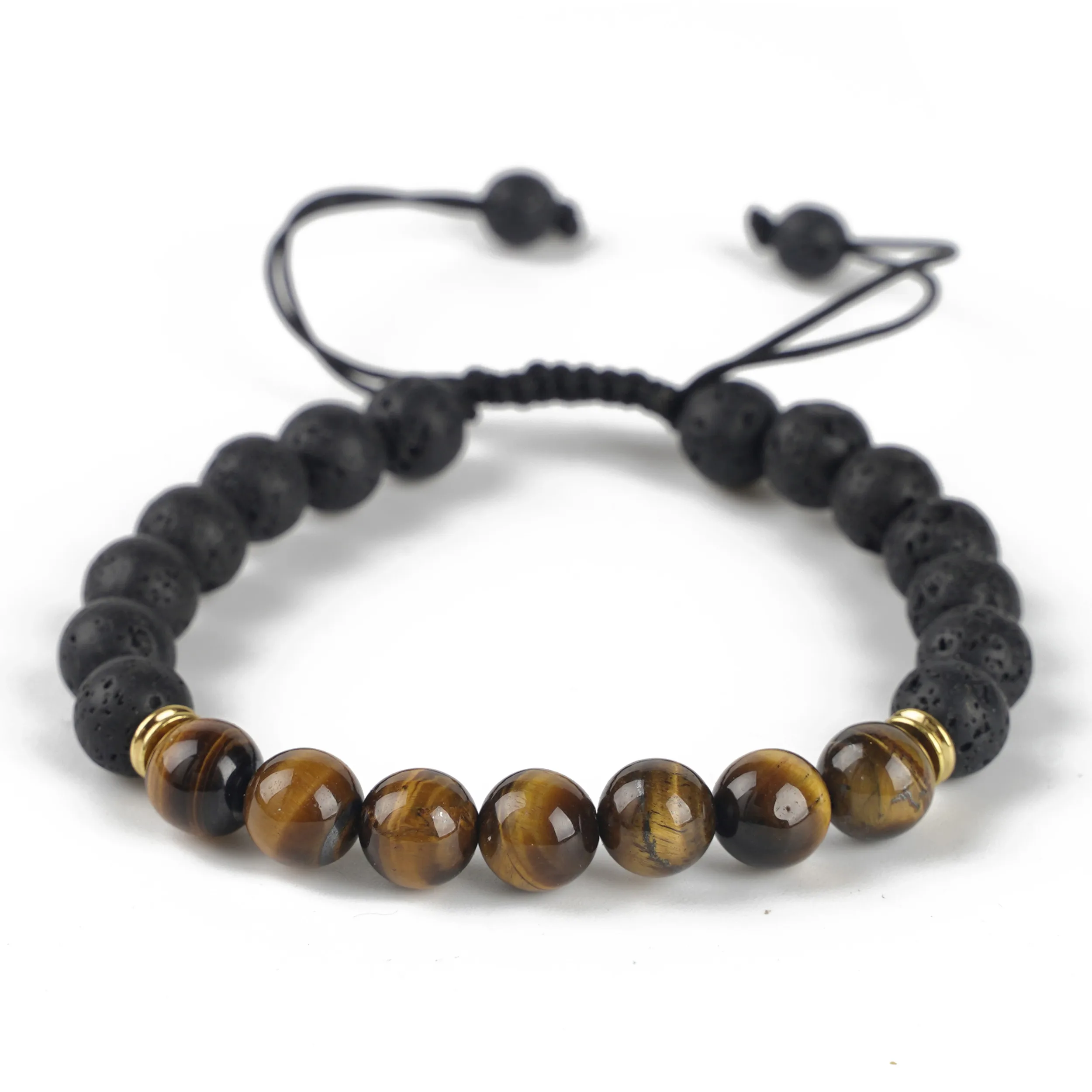 

Natural High Quality Tiger Eye Beads Mixed Volcanic Rock Lava Stone Adjustable Macrame Bracelet