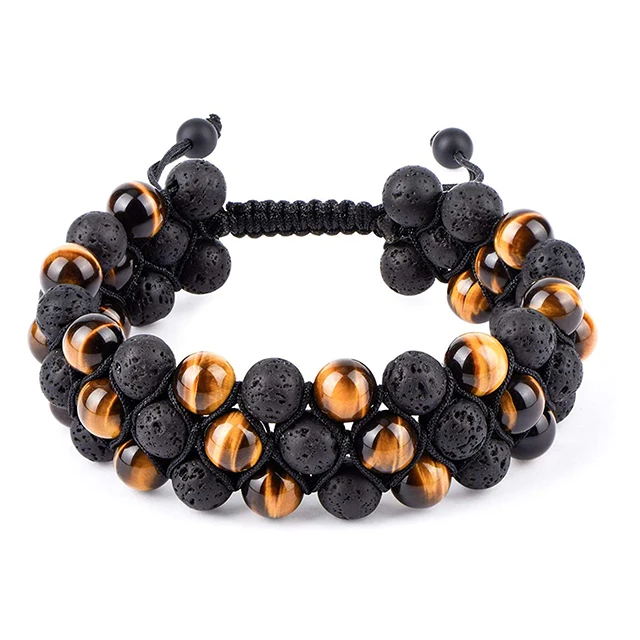 

Top Sales Tiger Eye Stone Bracelet Men Women - Natural Energy Stone Essential Oil Lava Rock Black Onyx Tiger Eye Beads Bracelet