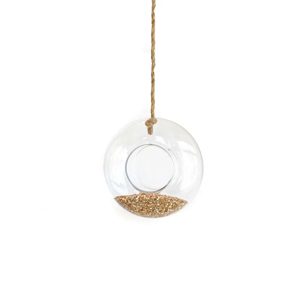 

Customized Hand Blown Transparent Round Hanging Glass Circle Bird Feeder for Sale