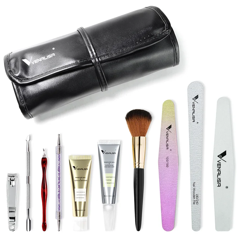 

Newest Venalisa Nail Art Manicure Tools kit Include Clipper Cuticle Oil Softener Dust Brush Files Combination Nail Learner Kit