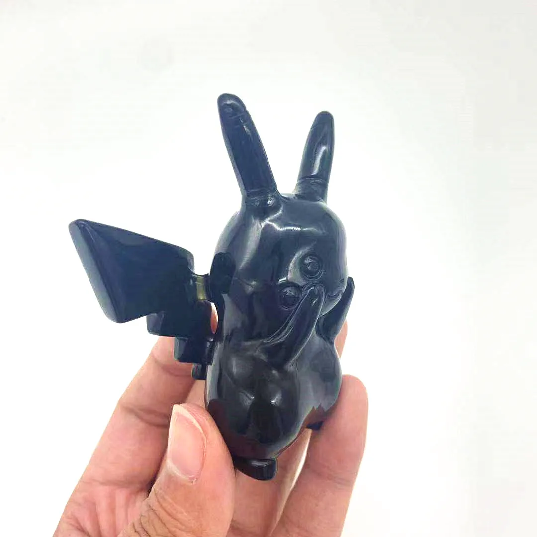 

Crystal Crafts Natural Gemstone Crystal Animal Carved Crystal Obsidian Pikachu For Home Decoration