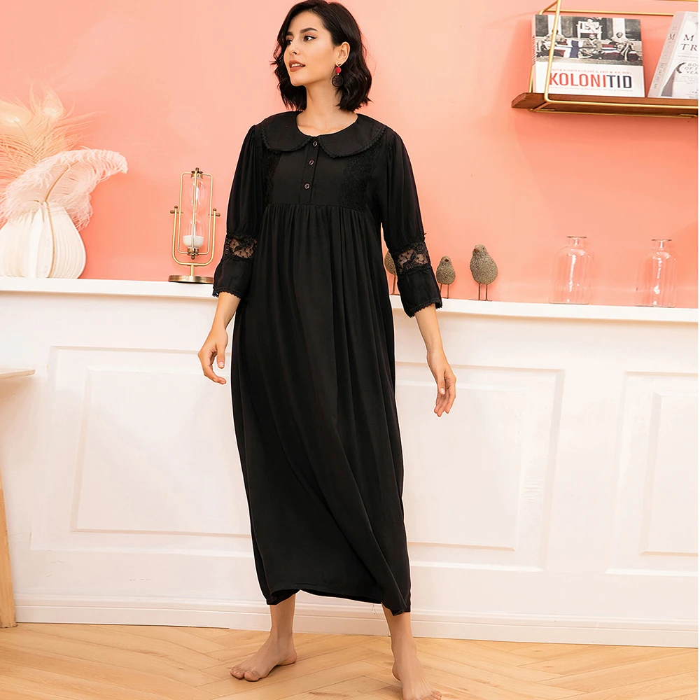 

Black color dubai elegant female long nightgown breastfeeding nursing house coat women casual night sleepwear sleep dress skirt, Red, blue, black