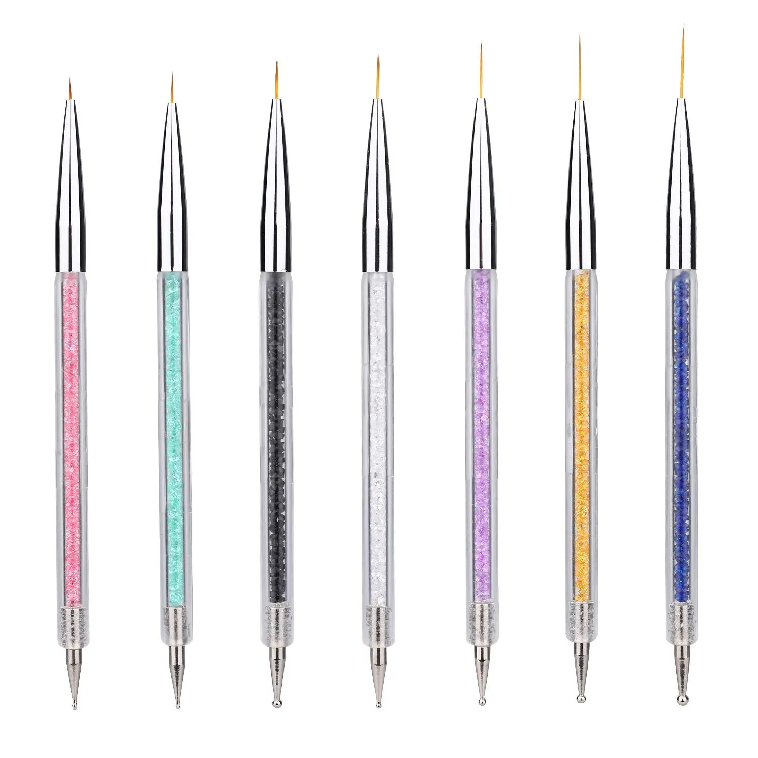 

7 Pcs Nail Art Liner Brushes Nail Art Point Drill Drawing Brush Pen Double Ended Dotting Tools Set, Accept customizaton