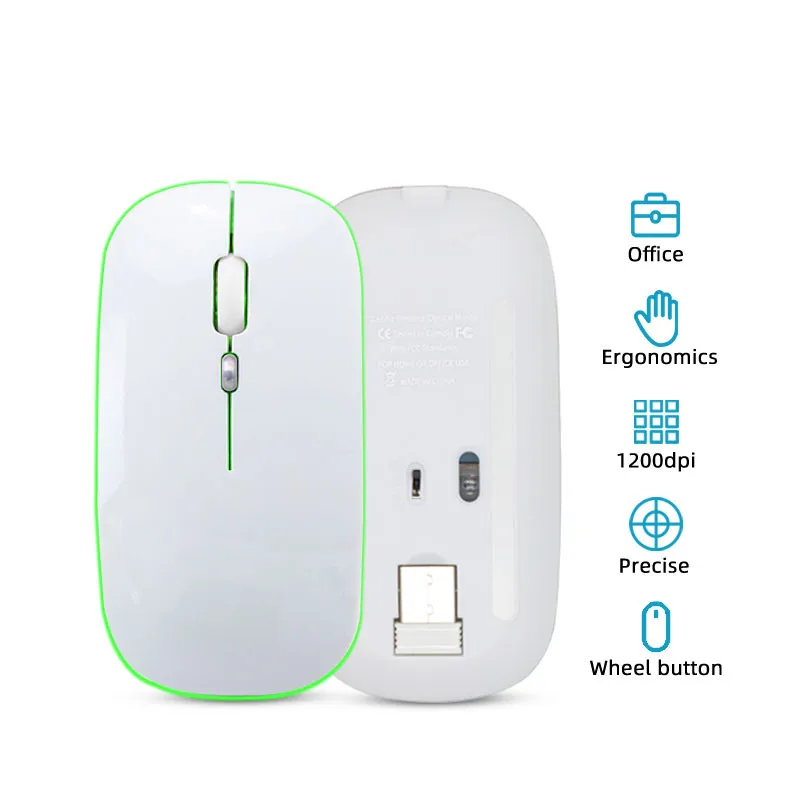 

New Ultra-thin Mini Wireless Mouse Silent Mute Rechargeable Led Colorful Lights Computer Mouse 2.4ghz optical usb mouse