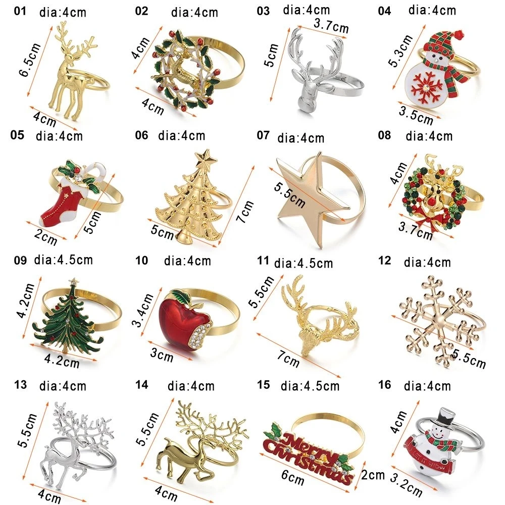 

Metal Christmas Tree Napkin Rings Bow Flower Wreath Mouth Ring Wedding Banquet Hotel Table Supplies Circle Merry Xmas Decoration