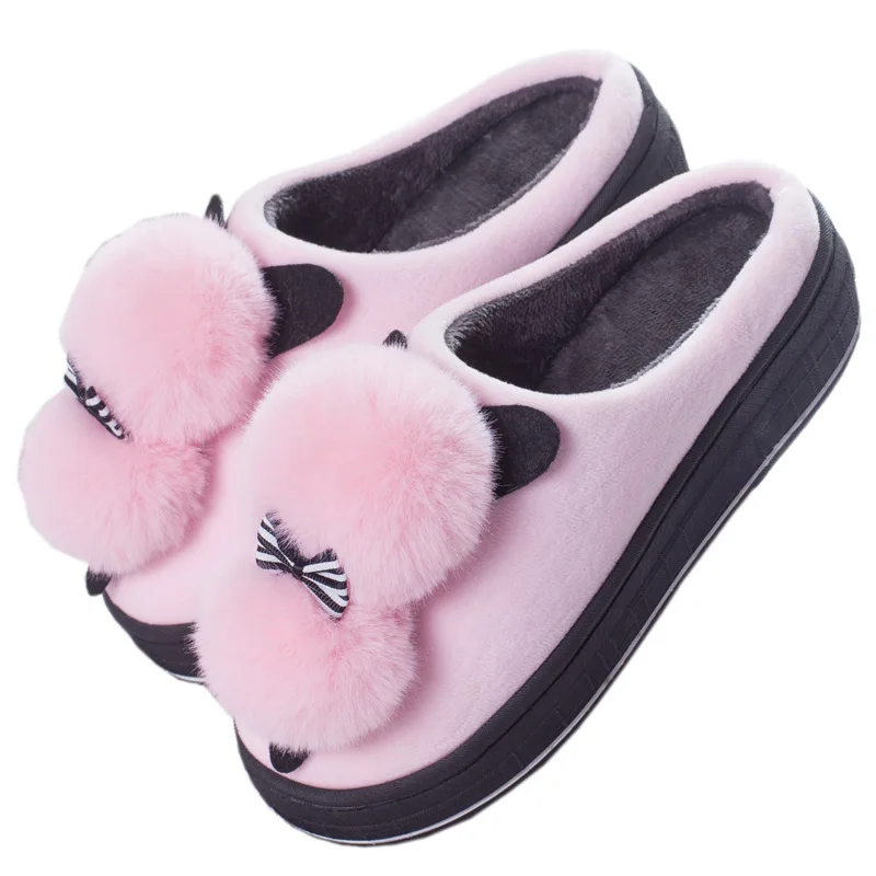

2019 Latest Cute Cartoon 5cm Thick Heel Women Cotton Warm Fashion Winter Slipper, Black,gray,pink,red,purple