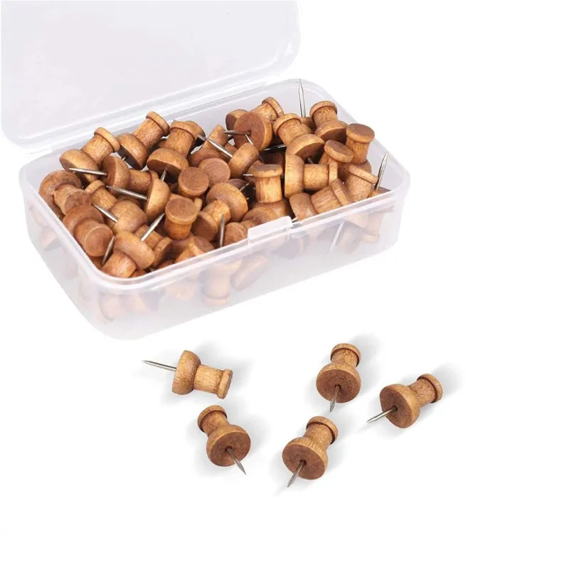 

120 Piece Wood Push Pins Standard Wooden Thumb Tacks For Cork Boards, Dark wood color