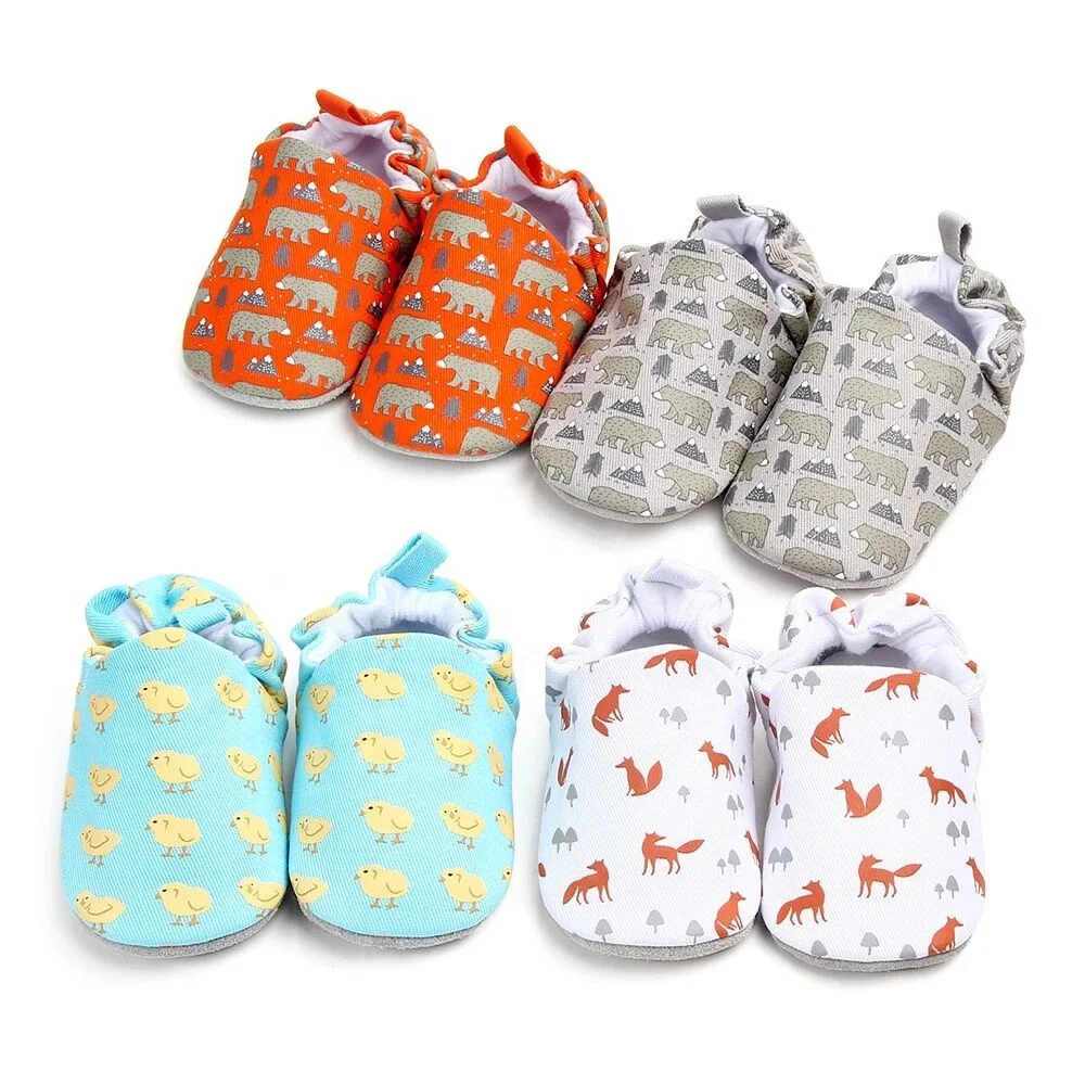 

Newborn Soft Suede Leather Soled Infant Cartoon Printed Toddler Cotton Baby Crib Shoes