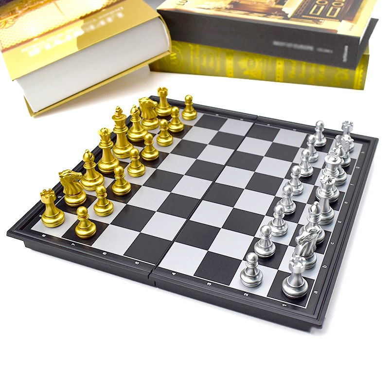 

Foldable chessboard development of intellectual chess and card games toy chess gold and silver magnetic chess