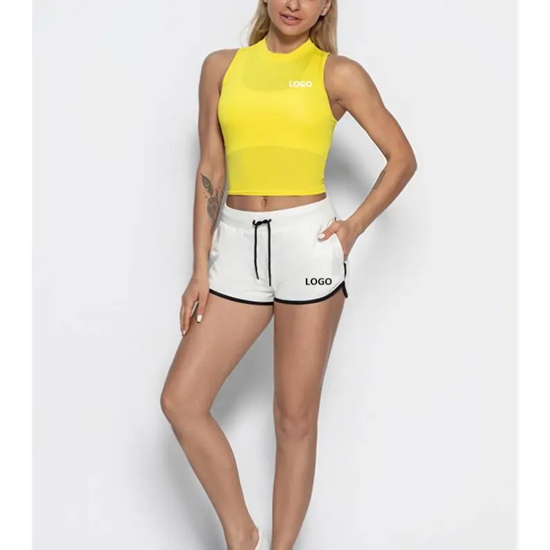 

Top-selling summer selections yoga clothing brands logos Sports tank top vest & casual shorts set, Sports tracksuit 2 colors