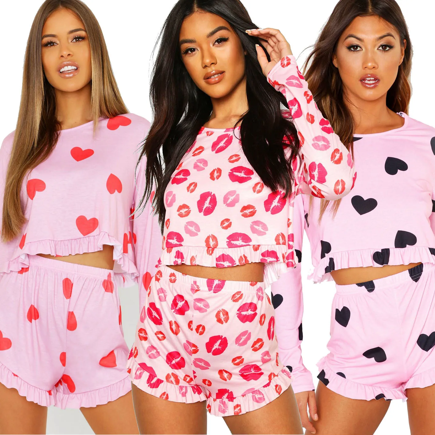 

Wholesale high quality drawstring waist 100% cotton pajamas women's sleepwear love print sleepwear, Picture shows