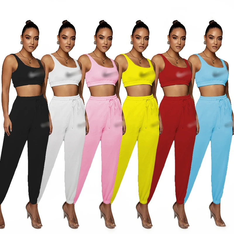 

2021 women Ladies Black Tracksuit 2 Piece Pant Set Custom Logo Wholesale Plus Size Two Piece Women Joggers Suits Set, 8 colors