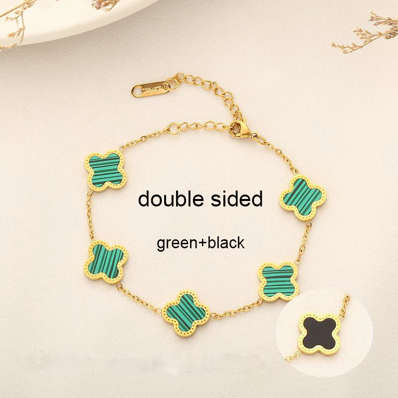 

Yanyan wholesale 18k gold plated four leaf clover bracelet jewelry stainless steel double side clover bracelet for women