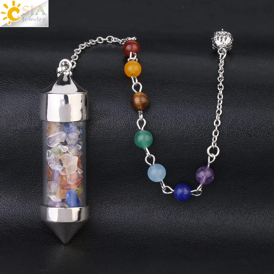 

CSJA 2020 new design reiki wishing bottle pendulum natural chip gemstone crystal dowsing pendulum for divination F976