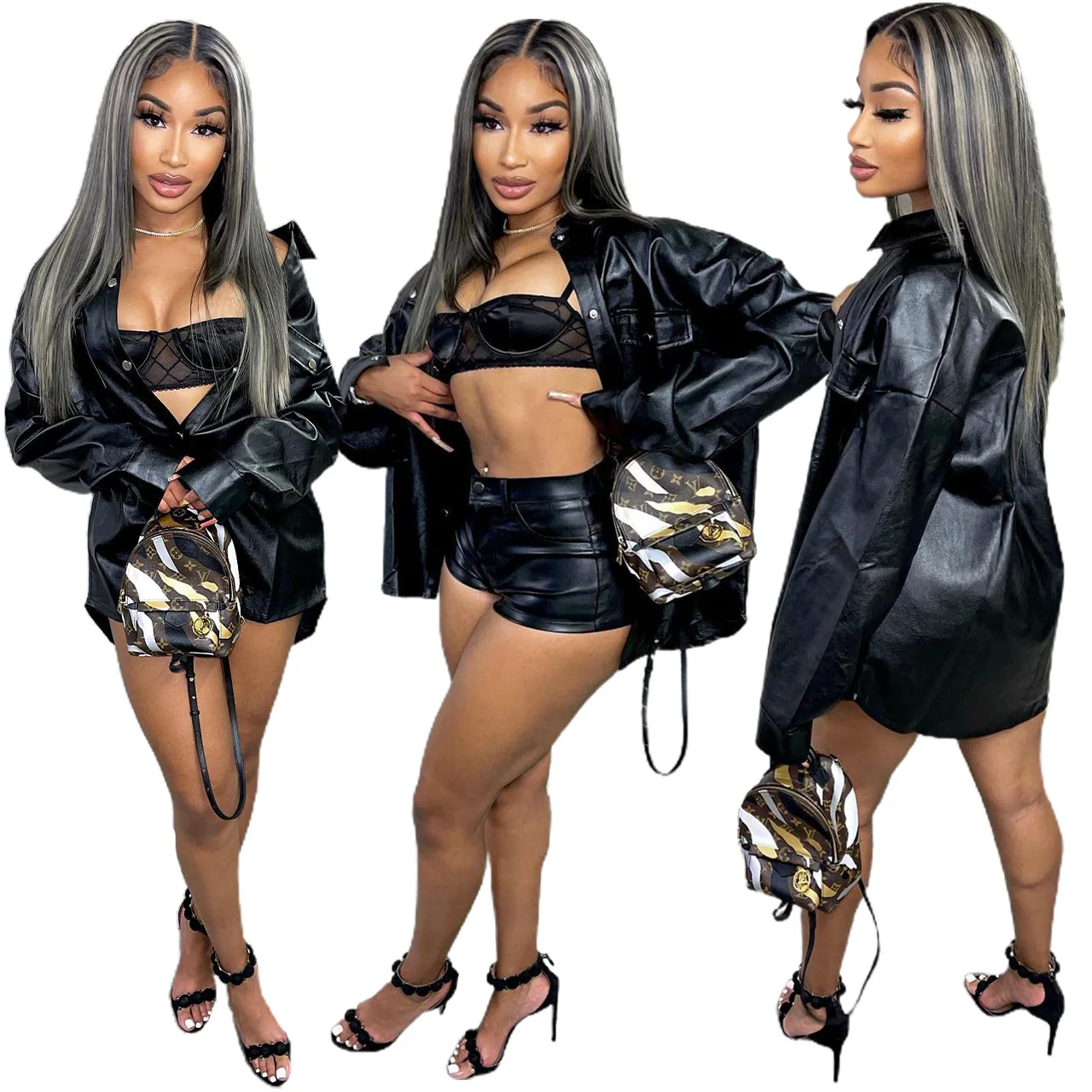 

L229 2021 New Design Autumn and winter Sexy loose button cardigan coat with fur and soughing