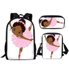 Children 3pcs School Bags Set for Kids Black African Little Afro Girl Printing Schoolbag Cute Ballet Dancer Bookbag backpag