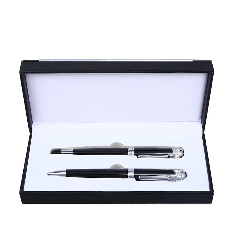 

print logo black Business Gift metal twins pen set ballpoint and roller pen