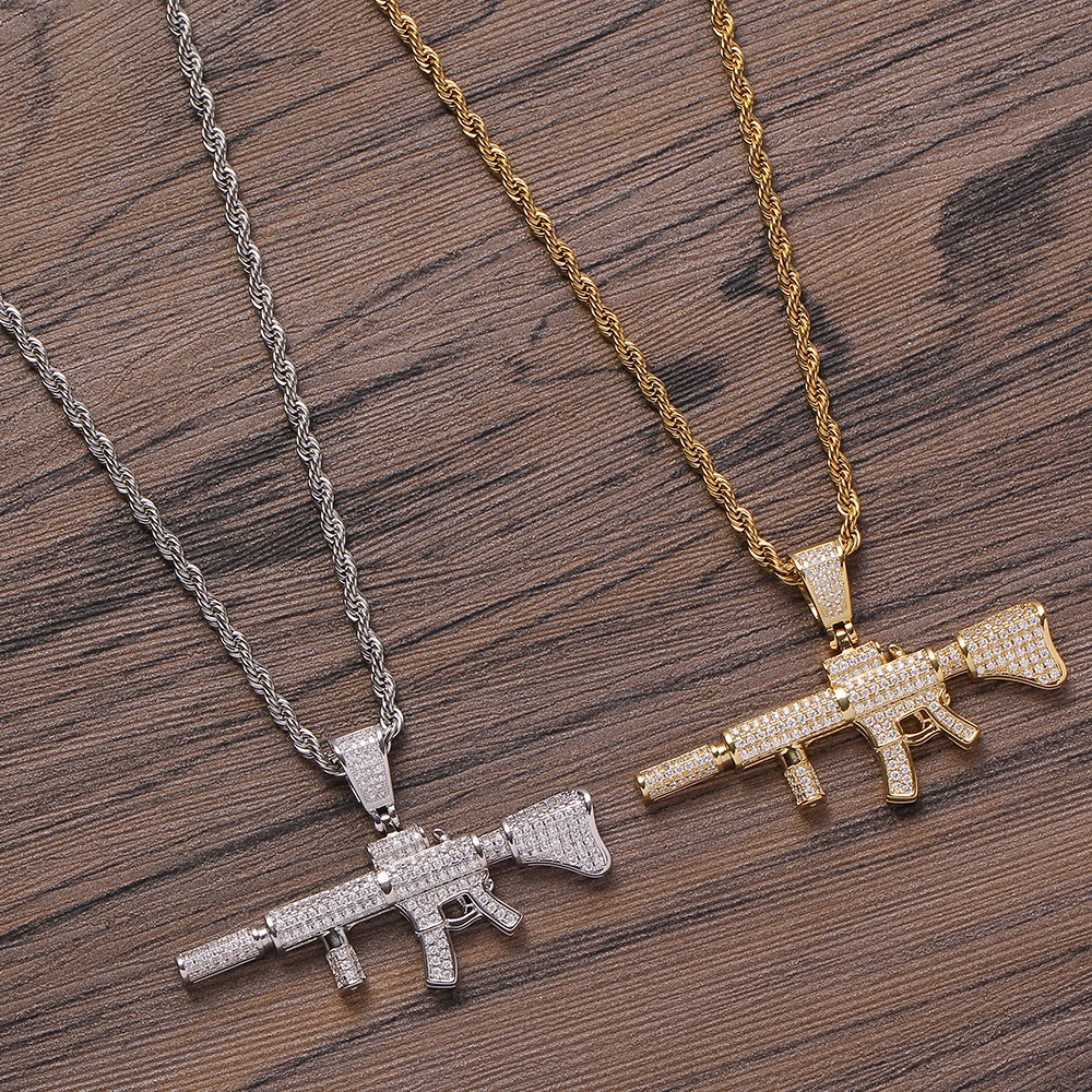 

CN297 Iced Brass CZ Gun Pendants&Necklace Hip Hop Jewelry Party Gift