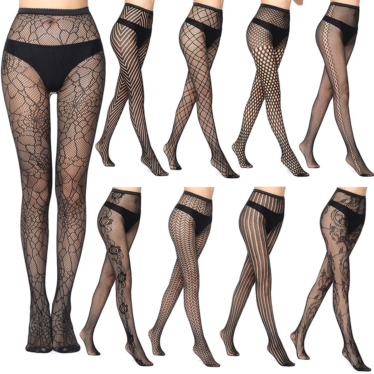 

New Arrival Ultra-thin Summer Sexy Hollow Black Ladies Underwear Fishnet Side grid Jacquard Tights for Girl, Like the picture