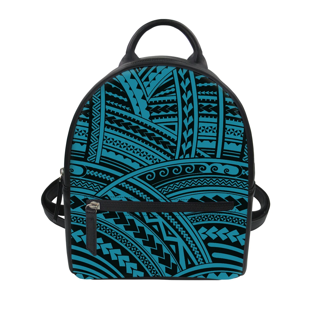 

Polynesian Samoan Tribal Tattoos Triangle Design Print Women Bags Fashion Mini Backpack Quality Pu Leather Material Tribal Purse