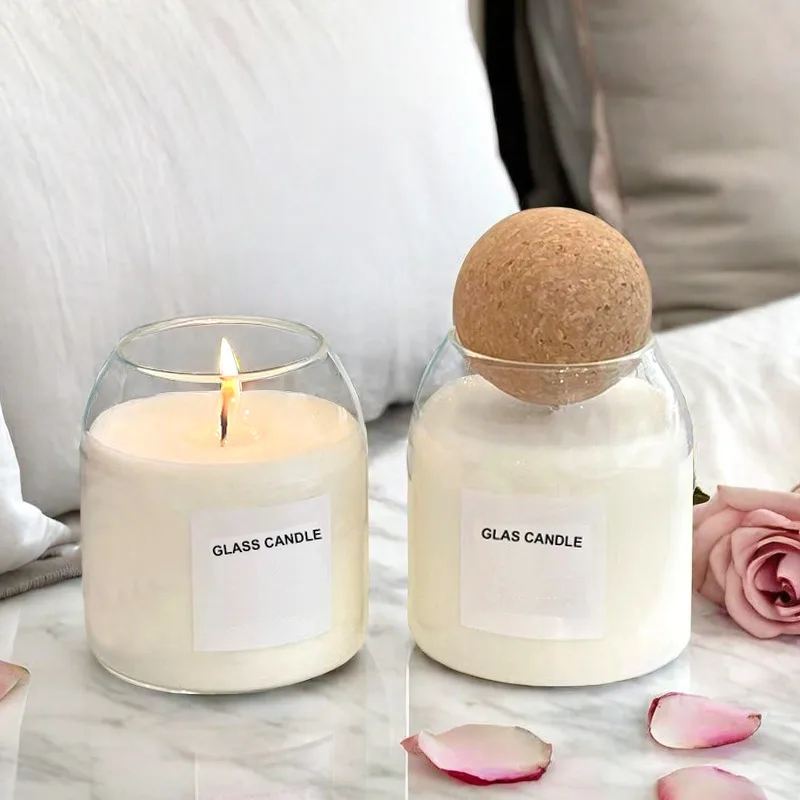 High borosilicate round glass Candle jar with Cork lid Small glass jar with cork lid  simple and beautiful design handmade