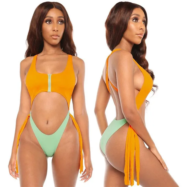 

2021 New One-piece Bikini Strappy Swimsuit Female Zipper Swimwear, Picture color
