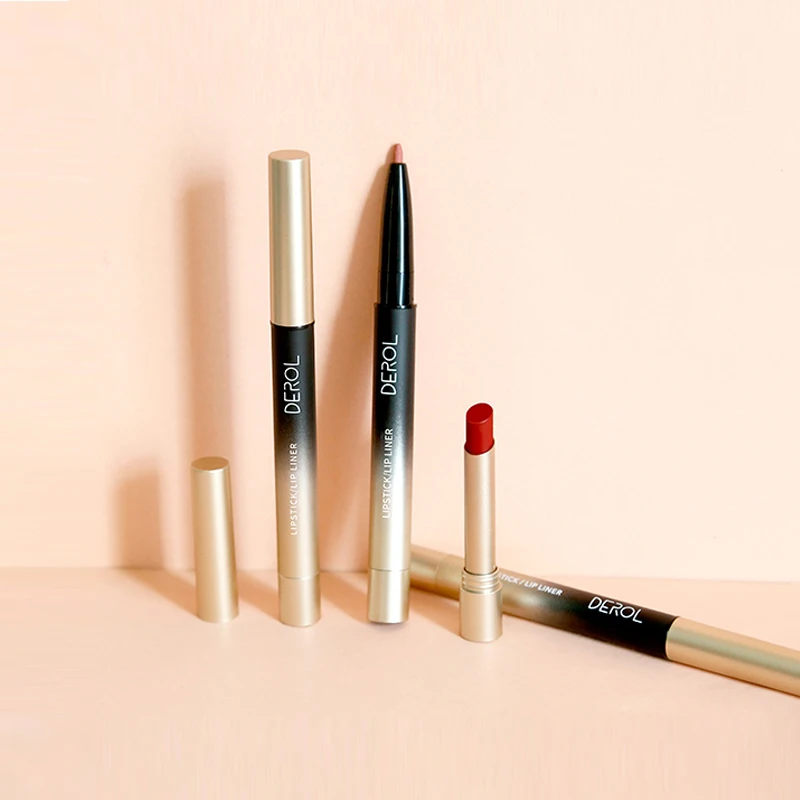 

DEROL custom logo luxury velvet lip stick and lip liner pencil oem matte waterproof matte 2 in 1 lipstick private label