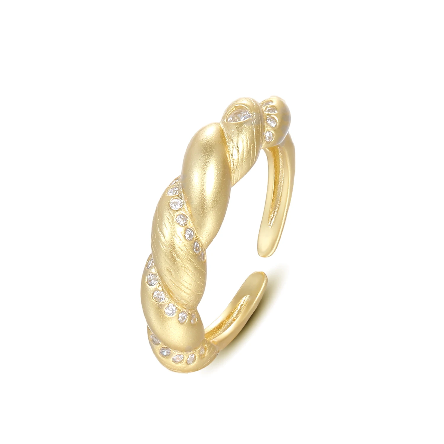 

2024 trendy 925 sterling silver fine jewelry 18k gold brushed zircon twisted rope shape chunky open rings