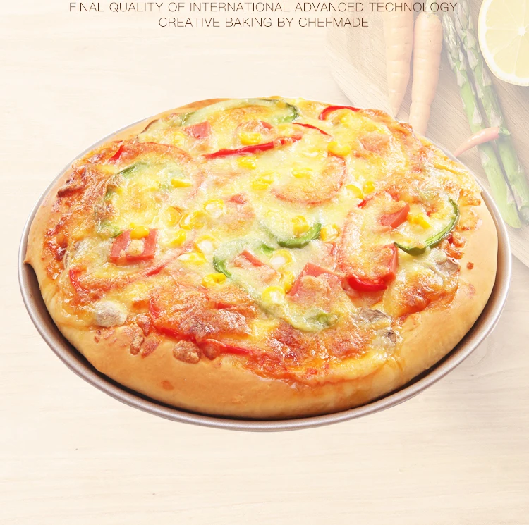 

Wholesale 9"champagne gold non-stick carbon steel pizza pan baking pan
