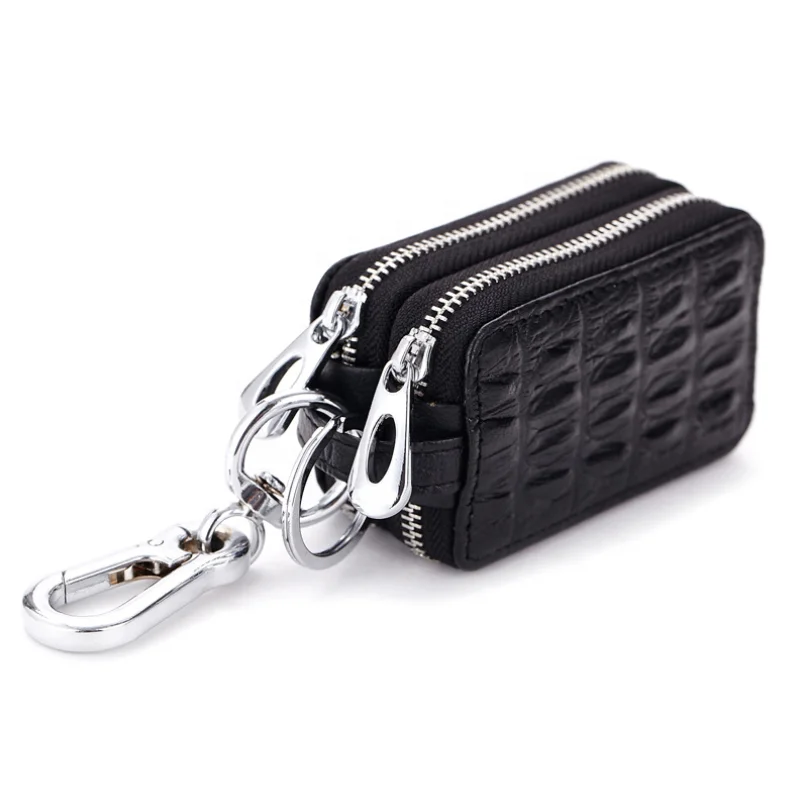 

YOUYUE Genuine Leather Car Key Chain Holder Metal Keyring Zipper Bag for Remote Key Fob, Accept custom