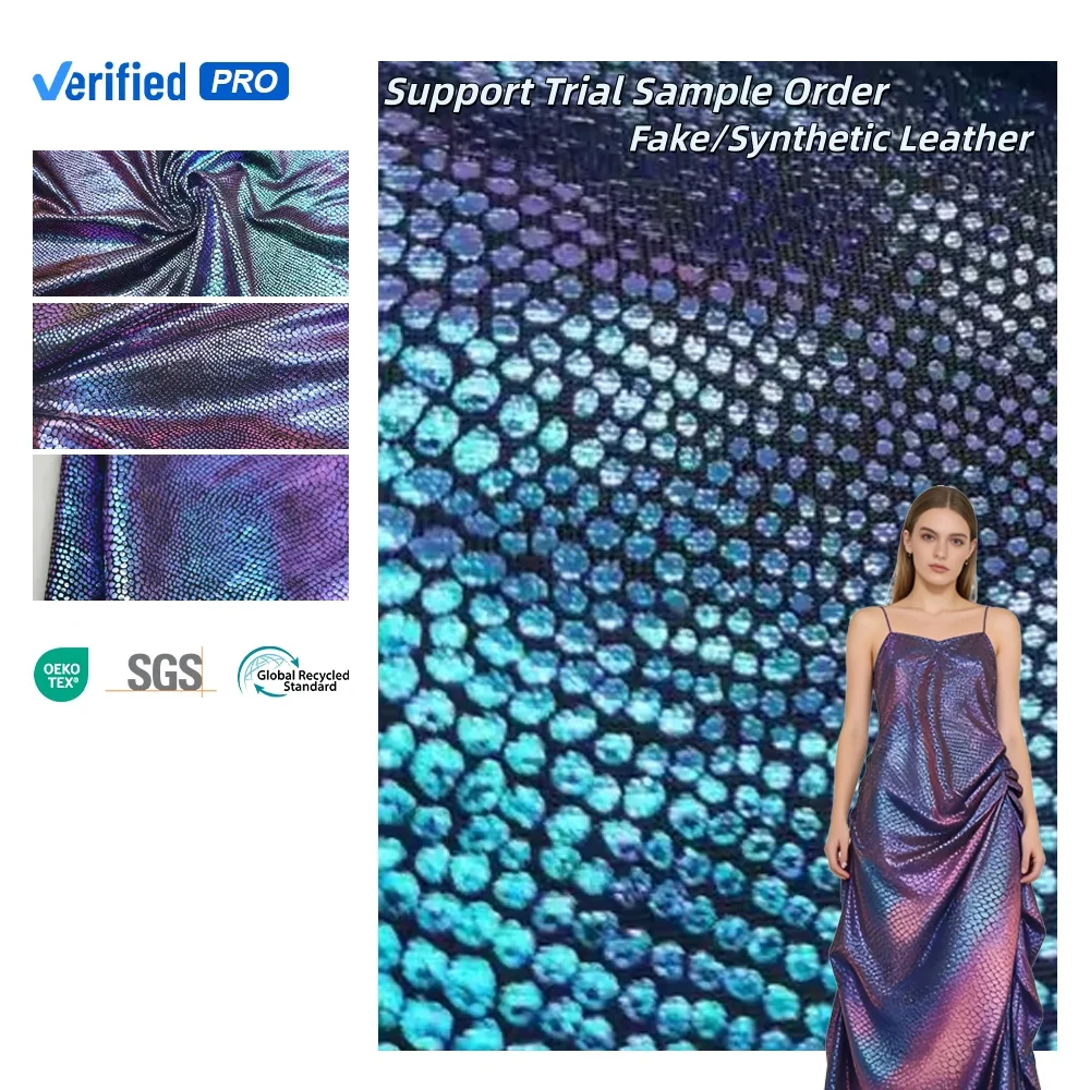 Lady Pants Dress with PU Coating Fabric Holographic Knitted Fabric Foiled Leather Fabric Roll Stretch Fabric Finished Packaging