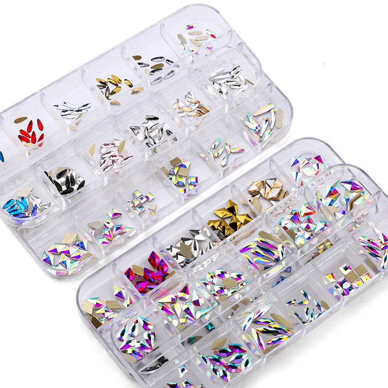 

TSZS 2023 New High Quality AB color Glass Mixed Shape Decoration Colorful Flatback Rhinestone Nail Art Set