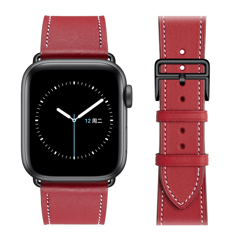 

Black Buckle and Black Adapters for Apple Watch Bands 22mm Watch Strap Genuine Calf Leather Bracelet for Apple Watch Band Strap