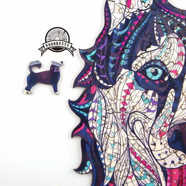 

Amazon Hot Sale wooden Puzzle NAUGHTY HASKY DIY Color Wooden Animal Puzzle gifts