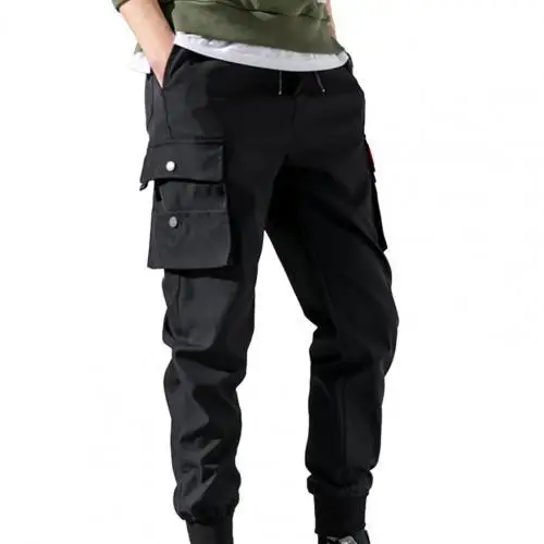 

Men Pants Multi Pockets Elastic Waistband Cotton Blend Ankle Tied Sports Jogging Trousers for Sports Drawstring Beach Sport Pant, Multi color