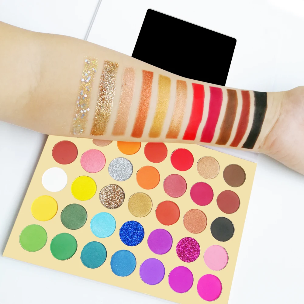 

35 Colors Colorful Eyeshadow Palette Private Label Vegan Pigment Mermaid Shimmer DIY Eye Makeup Low MOQ Custom Packaging No Logo