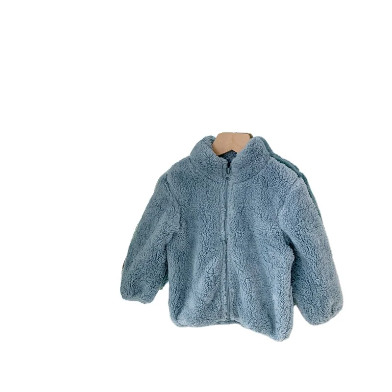

Kids Fashion Lamb Wool Casual Coat Winter Warm Velvet Children Winter Jacket Simple Solid Color Round Neck Boy Tops