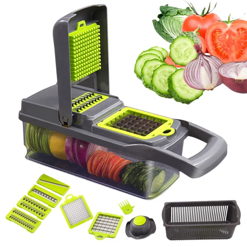 

Multifunctional Kitchen Vegetable Cutter Manual 7 in 1 Slicer online Plastic Fruit potato peeler Vegetable chopper Grater Slicer, Green+black