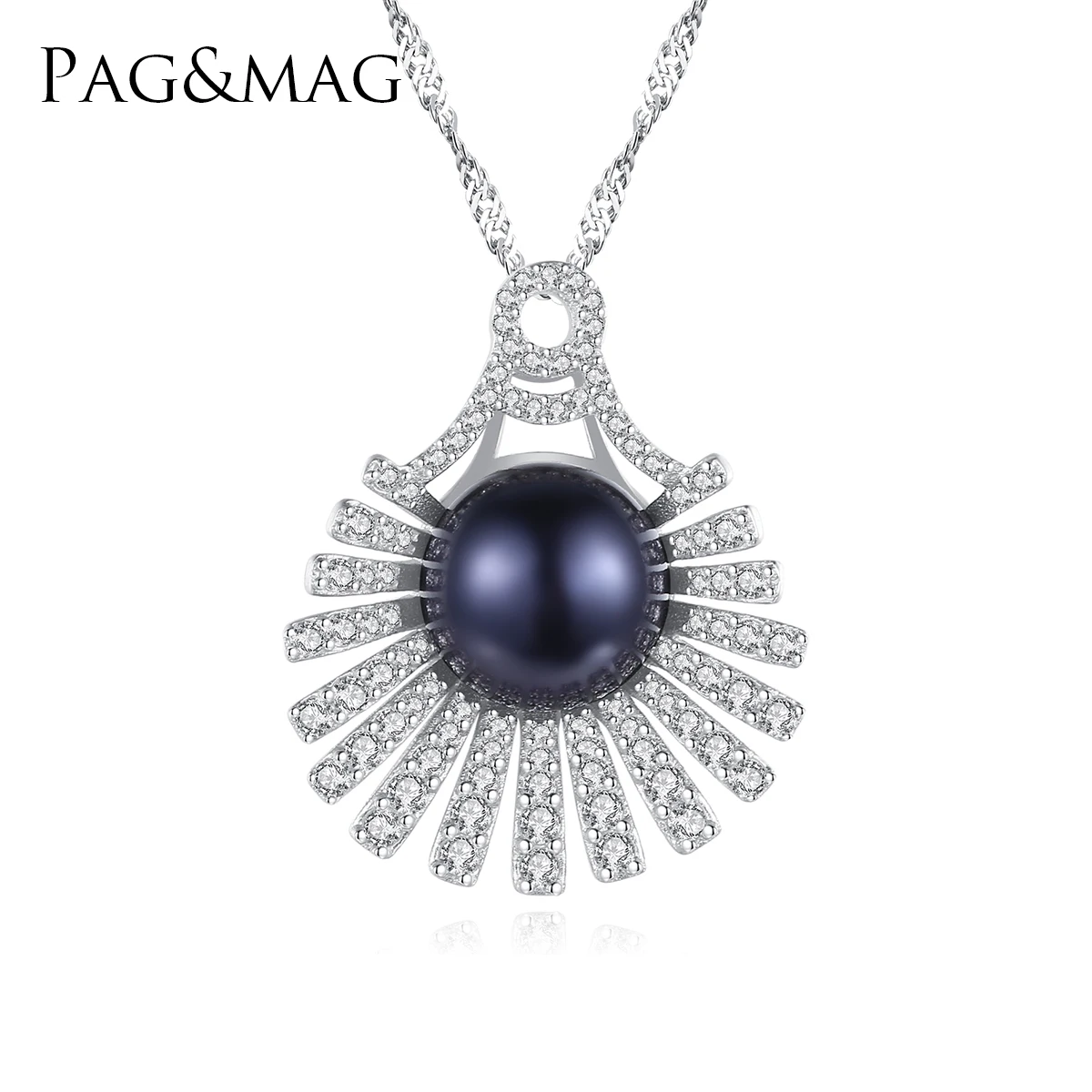 

PAG&MAG Black Pearl Necklace S925 Real Sterling Silver Big Round Shape Cubic Zircon for Women Wholesale