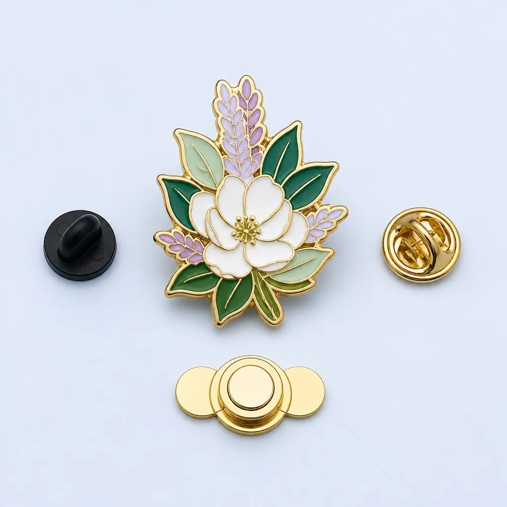 Botanical Flower Pin with Clutch Backings