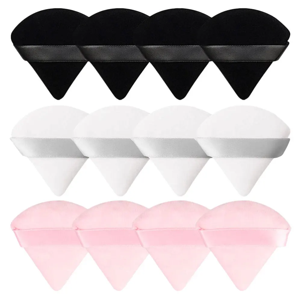 

HMU Triangle Loose Powder Makeup Puff Face Thick Soft Cotton Private Label Cosmetic Finger Velour Velvet Triangle Powder Puff