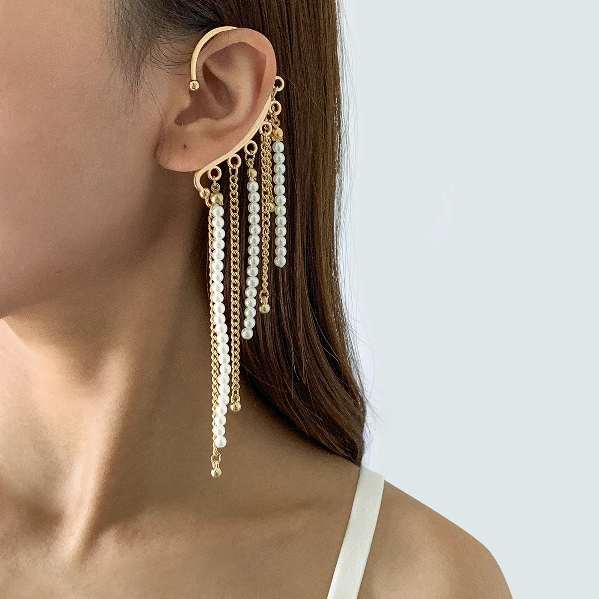 

SHIXIN Pearl Tassel Drop Earring Gold Silver Link Chain Jewelry Earrings Vintage Wholesale Earrings for Women