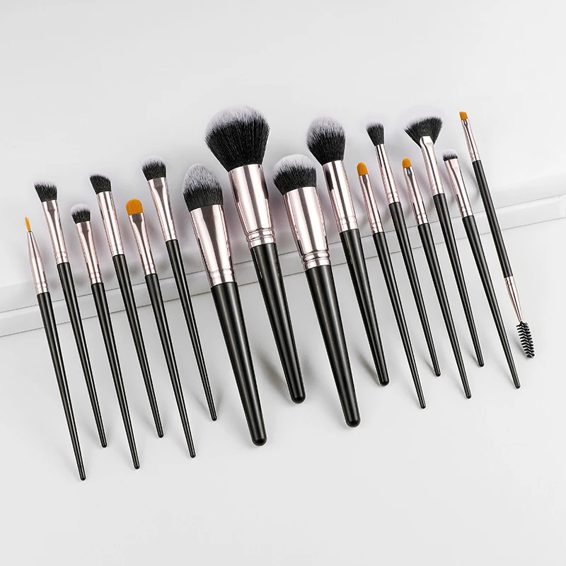 

16 Pcs Pro Professional Makeup Brushes Set With Premium Blending Face Powder Eye Shadows Makeup Brush Tool, Black handle+sliver ferrule