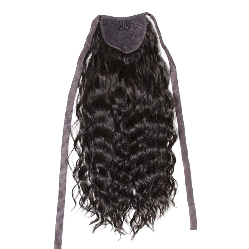 

Human hair wavy curly ponytail hairpiece wrap around clip in 4colors brazilian hair drawstring ponytail for black women 120g