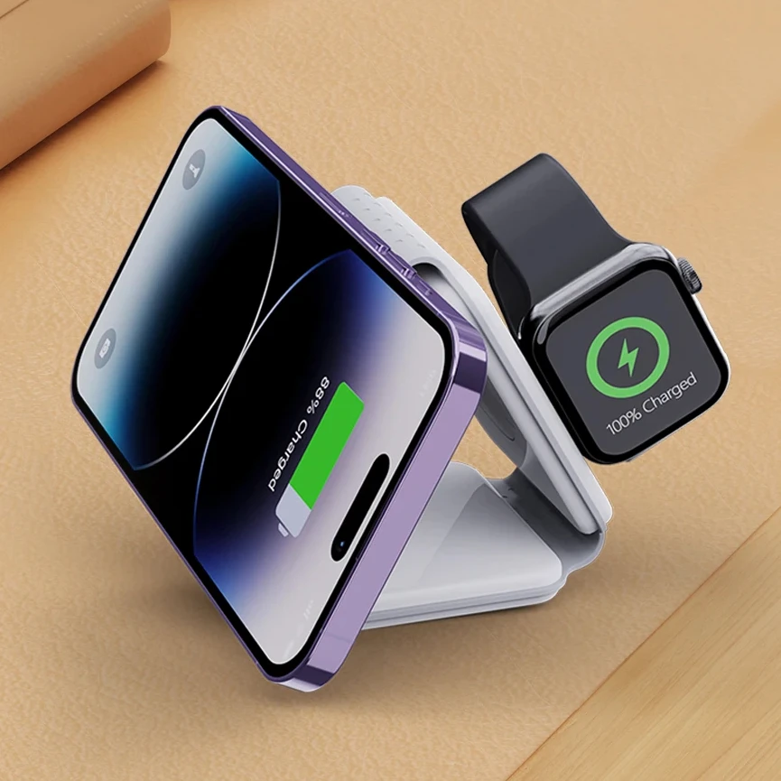 

Portable Foldable 3 in 1 Wireless Charger Stand Fast 15W Magnetic Wireless Charger For iPhone15 14 Watch Earphone