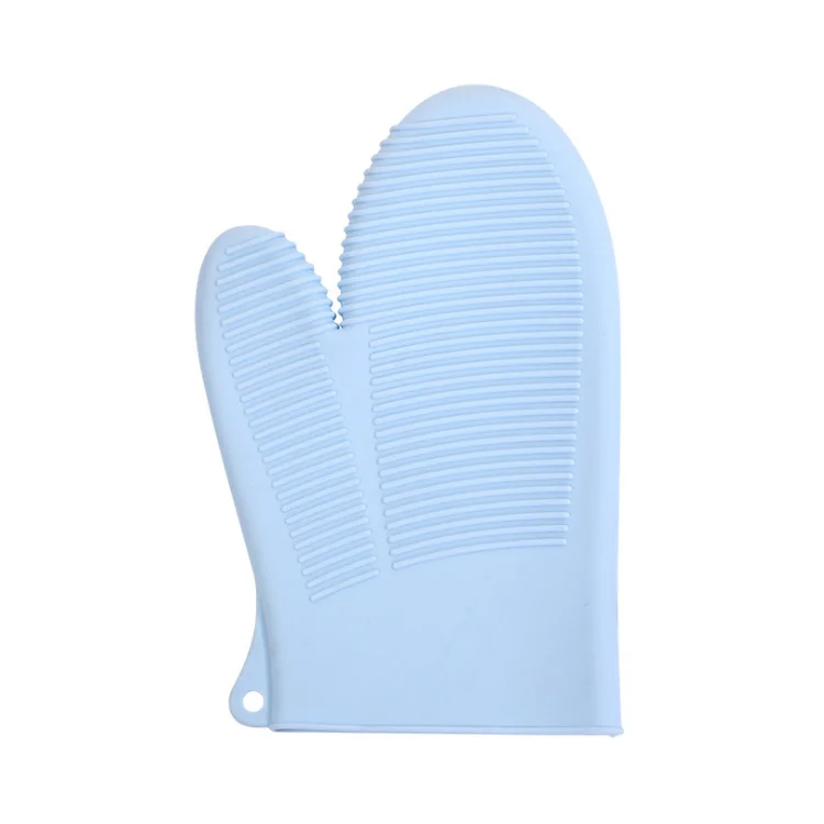 

A254 Customized Solid Color Heat Resistant Striped Silicone Baking Gloves Non-slip Cooking BBQ Gloves, Blue