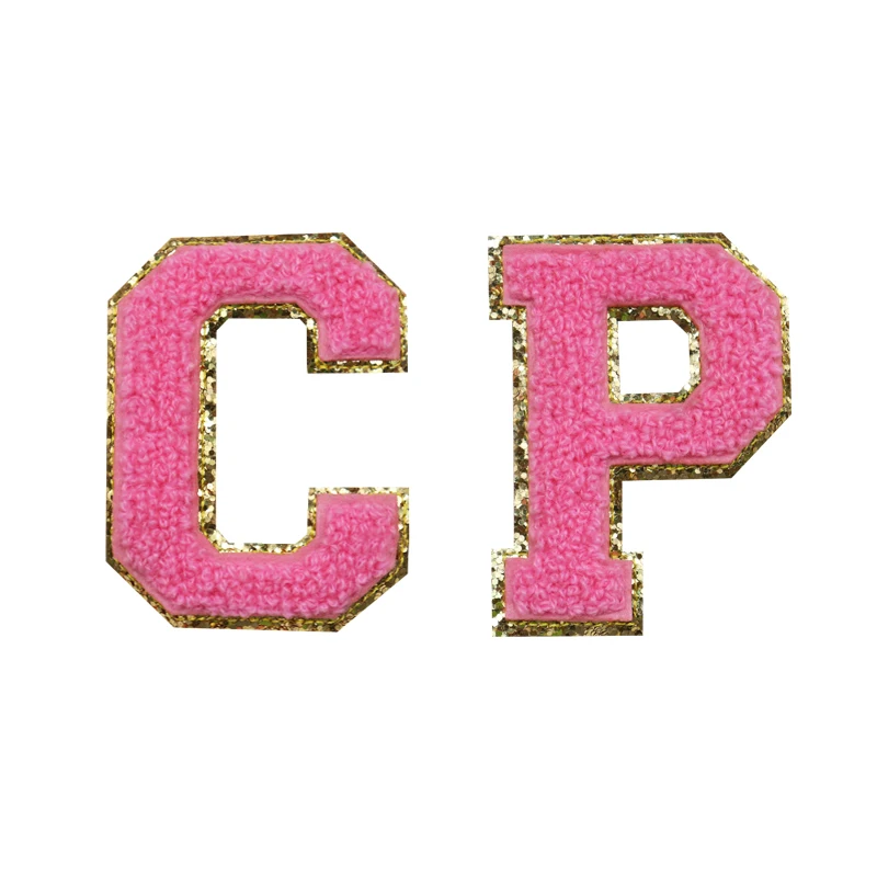 

RTS in stock pink letters chenille patch alphabet wholesale express delivery custom iron on embroidery patches, Custom color