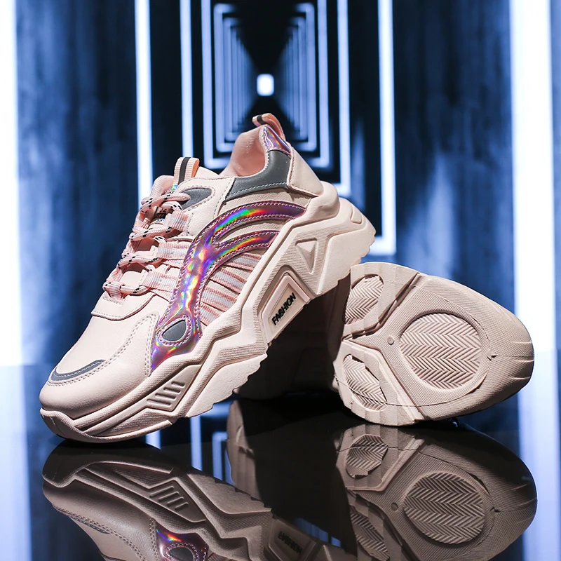 

Hot selling Ladies Sneakers Adult China Latest Sneaker For Wholesale Casual Chunky Heels Women Shoes with low price, White+black +pink